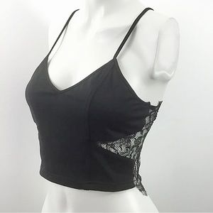 REHAB Black Fitted Crop Top Lace Camisole